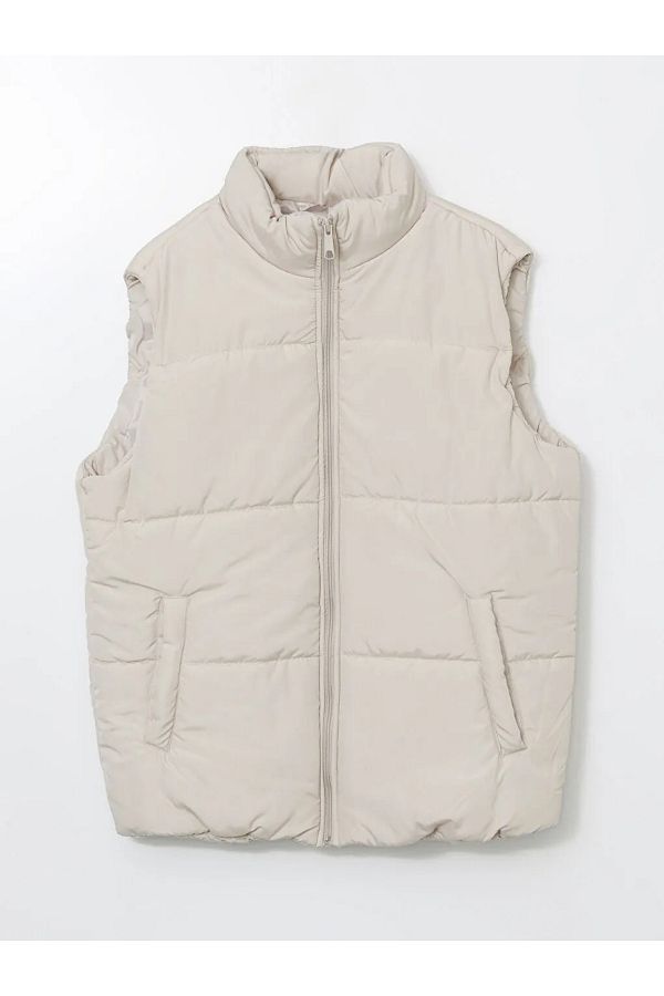LC Waikiki-Ανδρικό φουσκωτό γιλέκο LCW Casual Beige Standard Fit Stand Collar 1