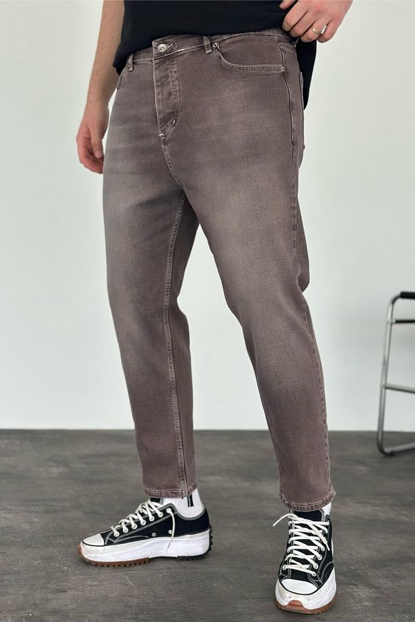 MADZEYMODA-Мъжки кафяви дънки Boyfriend Pattern KE-727 1