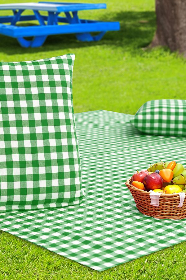 Soft Kare-Cluster of 2 45*45cm Cushions with Large Checkered Picnic Mat 1