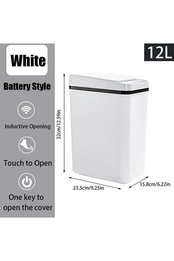 Choice-12L White Battery Bathroom Touchless Trash,12L Motion Sensor-Activated Trash Can with Lid,Automatic 1