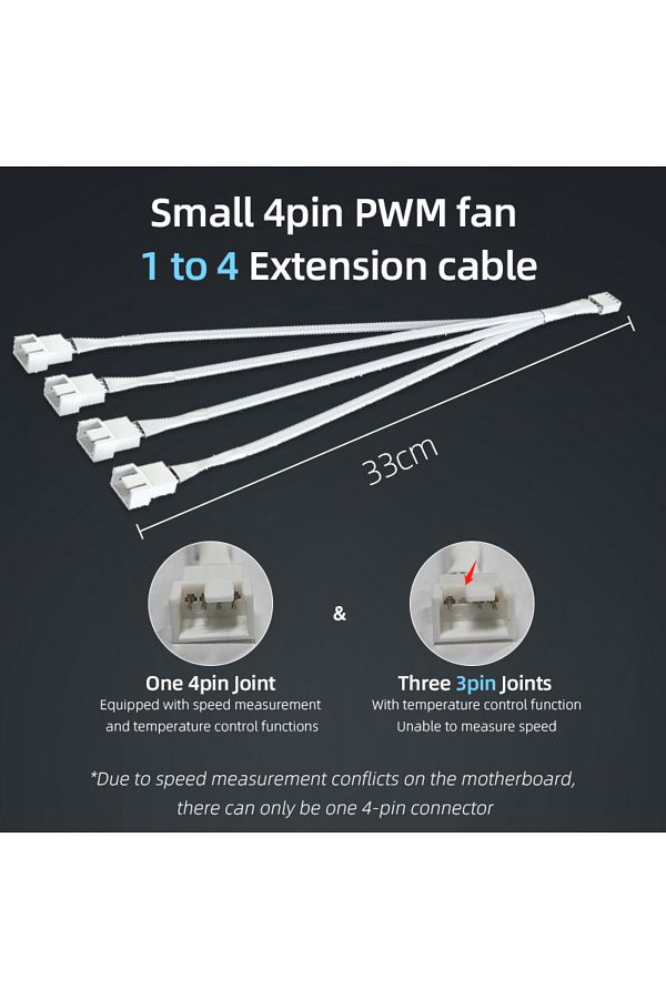 Choice-4Pin 1 to 4 White TEUCER 4 Pin 1/2/3/4  Motherboard CPU Fan PC Case Fan Extension Adapter Cable  PWM 1