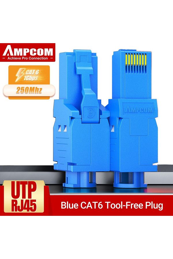 Choice-Cat6 Blue Ampcom Rj45 Connectors Modular Plug, Cat6 Cat6a Utp Stecker Network Toolless Connector Eth 1