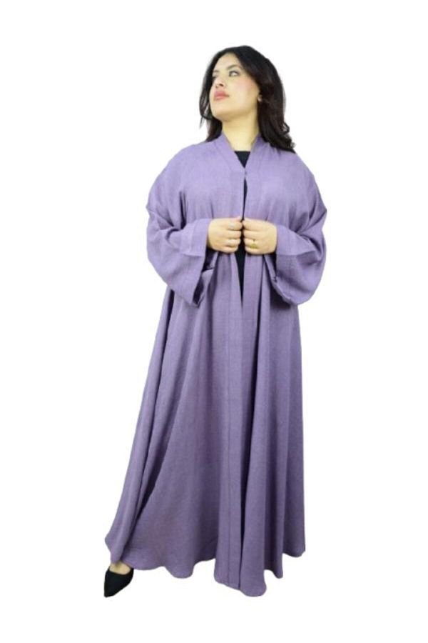 Genrics-Plain linen abaya for going out and traveling with a cloche design 1