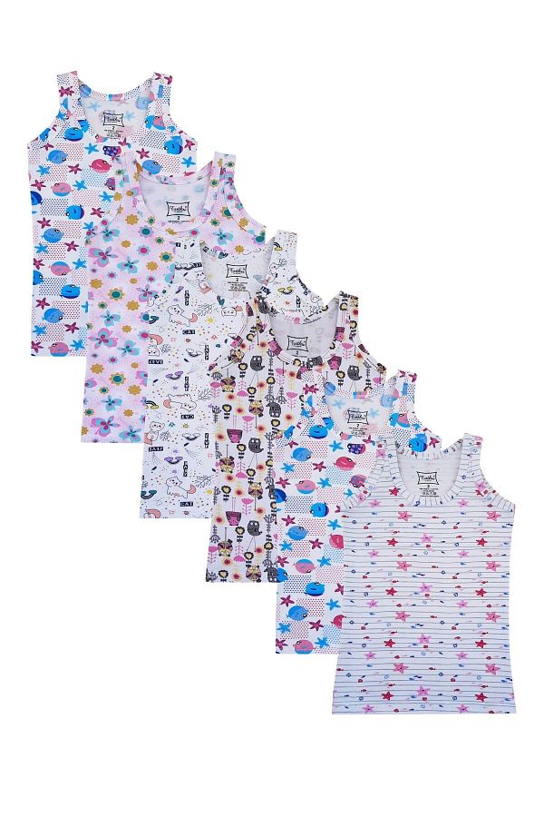 Tutku-Pack of 6 Girls' Wide Strap Undershirt, Cotton Colored 1