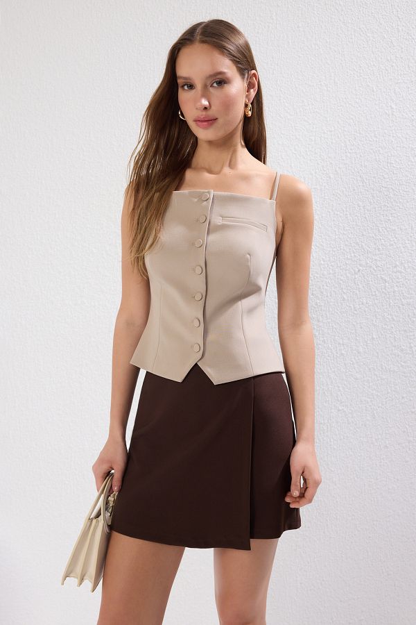 Trendyol Collection-Fustă pantaloni scurți țesute la dublu maro amar TWOAW20SR0072 1