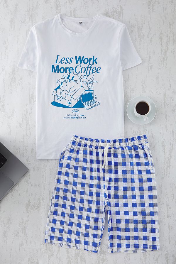 Trendyol Collection-Ecru-blaues, doppelt gestricktes Pyjama-Set mit Shorts in normaler Passform TMNSS25PT00059 1
