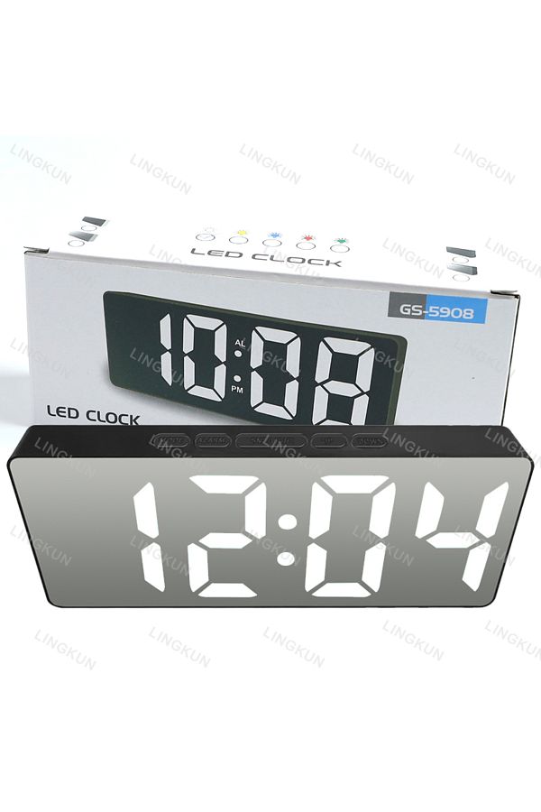 Choice-White light Electronic Alarm Clock Noiseless Design Digital LED Large Display Mirror Electronic Cloc 1