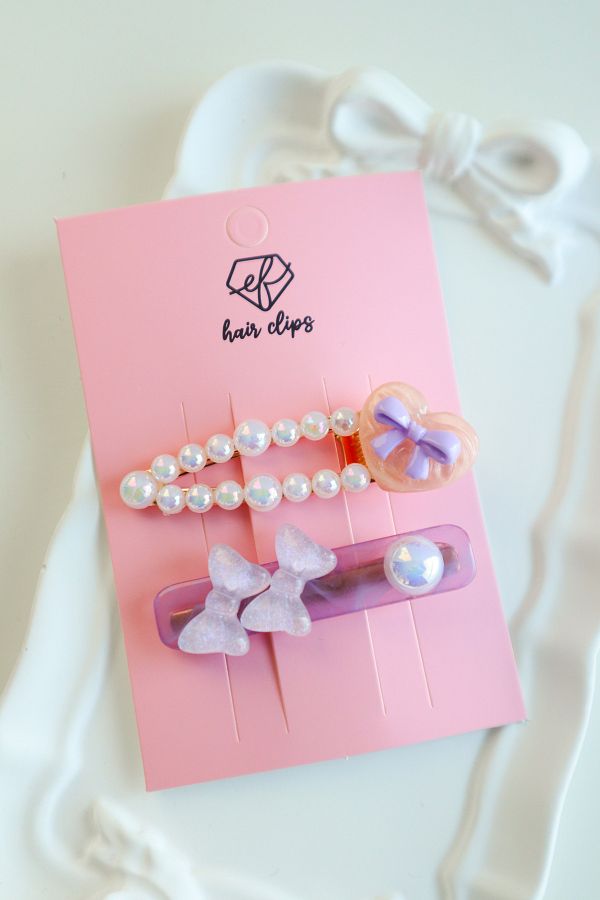 EFBUTİK-2 Pack Lilac Pearl Double Bow Clip Buckle 1