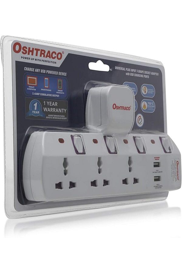 Oshtraco-Universal Plug Input T-Shape Socket Adapter 1
