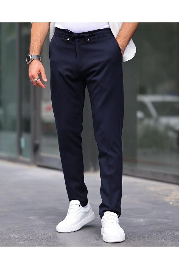 BYİBRAHİM-Men's Jogger Style Lycra Pants with Elastic Waist, Zipper and Buttons 1