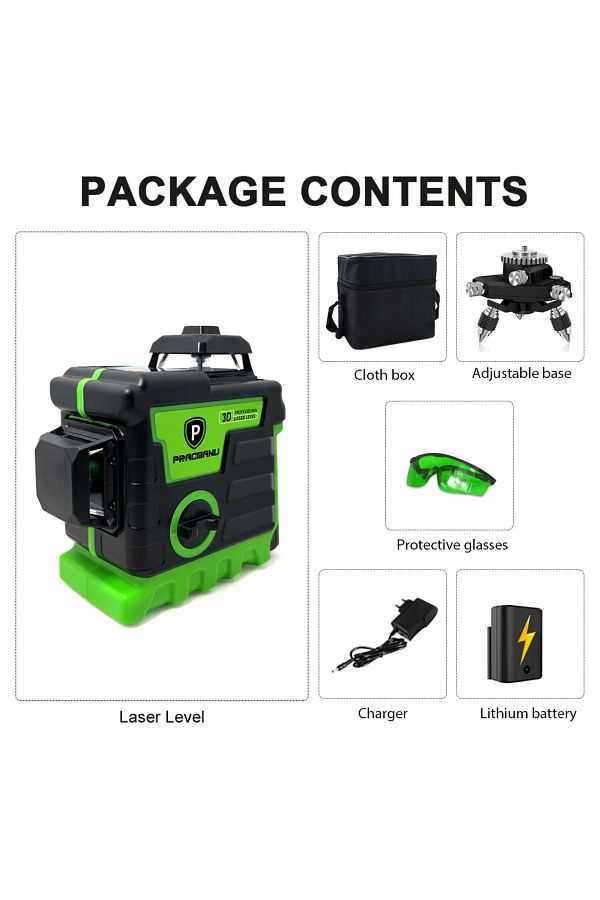 pracmanu-Set 2 Pracmanu 3D Laser Level 12 Lines Laser Level Self-Leveling Horizontal and Vertical Cross Lines 1