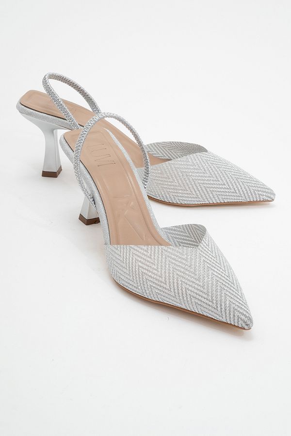 LuviShoes-Renos Silver Sand Glitter Pointed Toe Women's Heeled Evening Dress Shoes 1