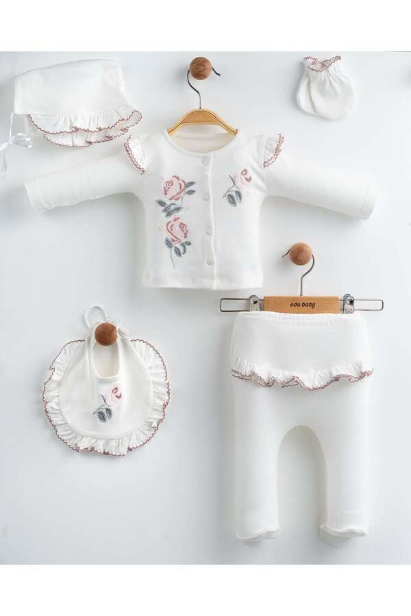Bilge Trend KIZ BEBEK YENİ DOĞAN BEYAZ GÜL NAKIŞLI FIRFIRLI HASTANE ÇIKIŞI %100 PAMUK