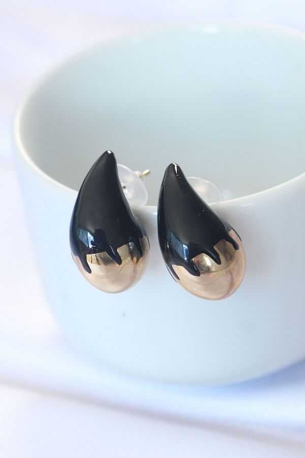 TUA MODA-Minimal Black Enamel Double Color Drop Earrings 1