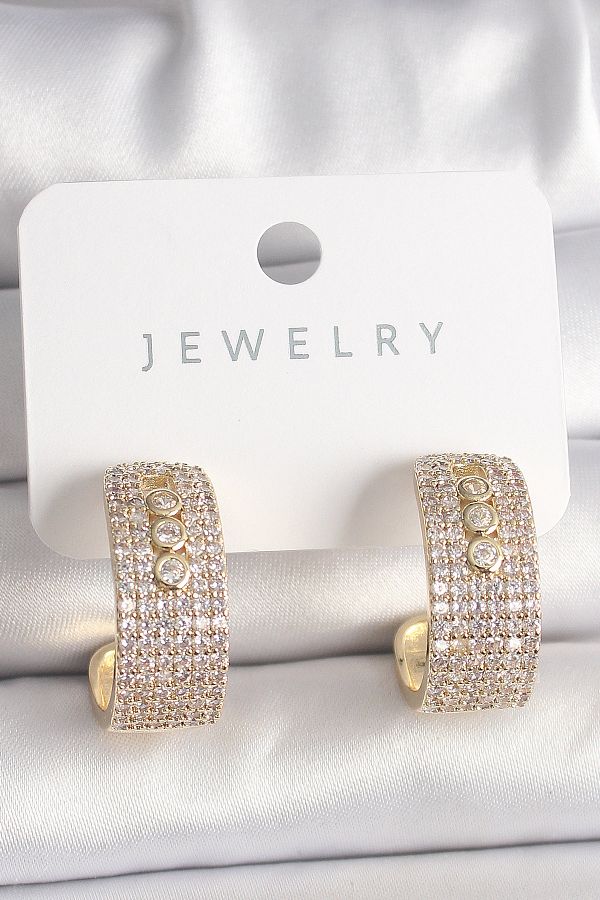 SeyCey.co-Brass Gold Color Zircon Stone Hoop Messika Model Women's Earrings 1