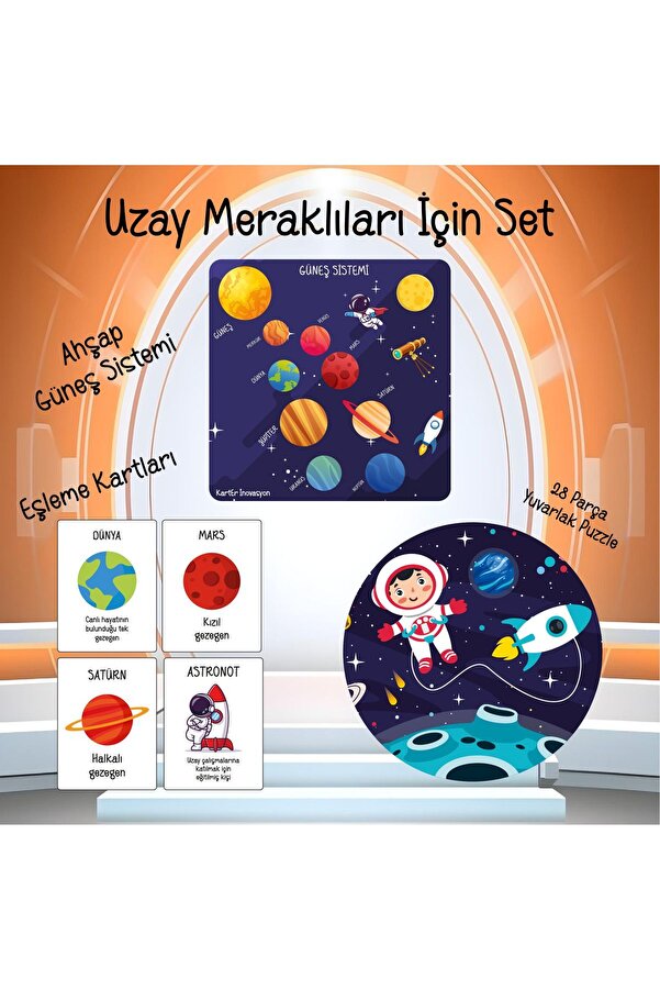Karter İnovasyon Gezegenleri Öğreniyorum 3lü Set ,Uzay Meraklıları İçin 3 lü Set,Ahşap 3lü Puzzle Seti