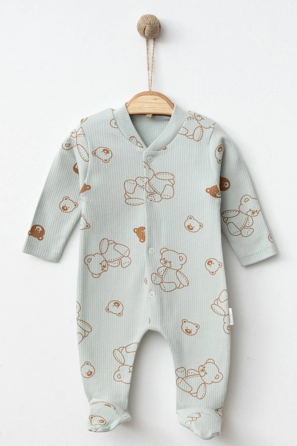 ENİA BABY Unisex Bebek Ayıcık Temalı Temalı Çıtçıtlı Patikli Tulum Yenidoğan Bebek Kıyafeti 0-3-6 Ay