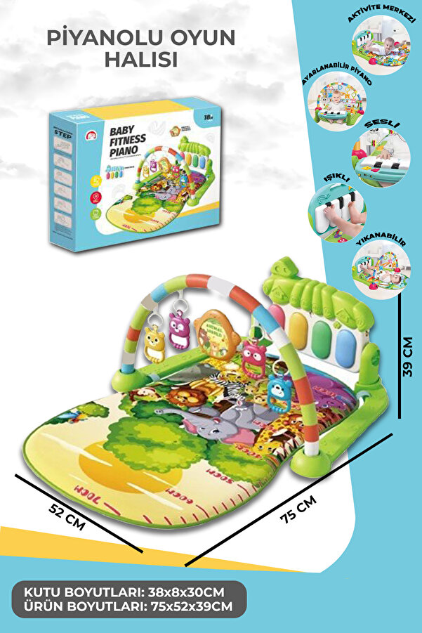 TIGOES Piyanolu Eğitici Bebek Oyun Halısı ( Jimnastik Merkezi Çıngıraklı Zeka Geliştirici)