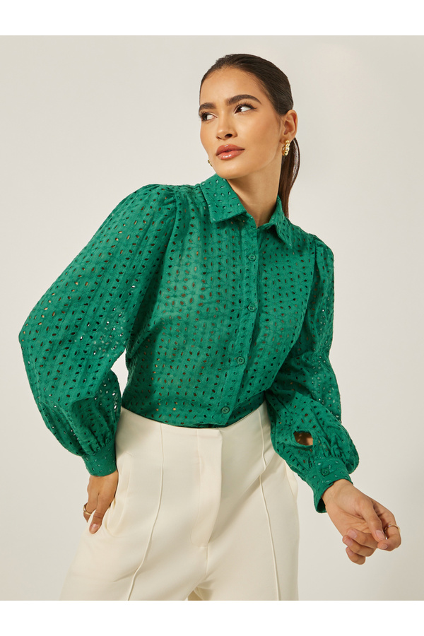 Styli Schiffli Balloon Sleeve Regular Fit Shirt