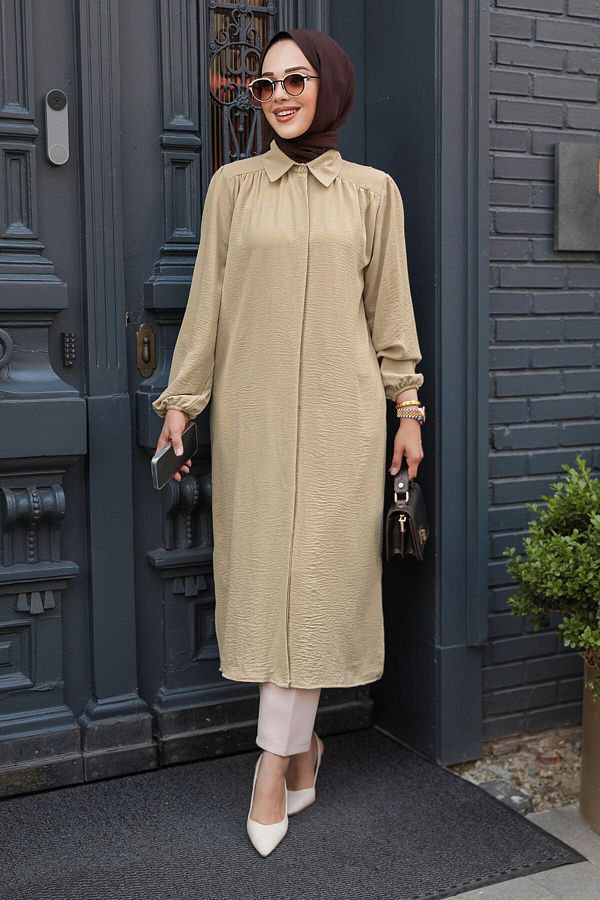 Neva Style-Buttoned Camel Hijab Tunic 41401C 1