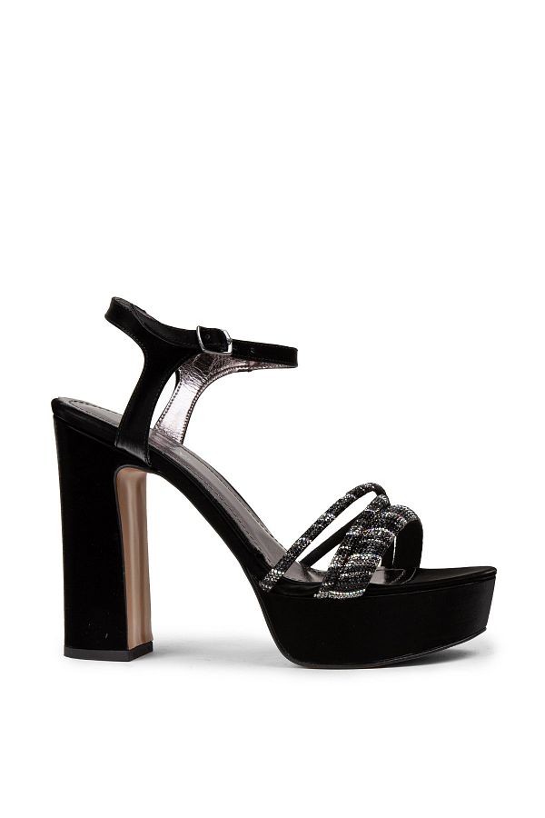 Deery-Platform Heeled Black Stone Detailed Women's Evening Dress Shoes 1