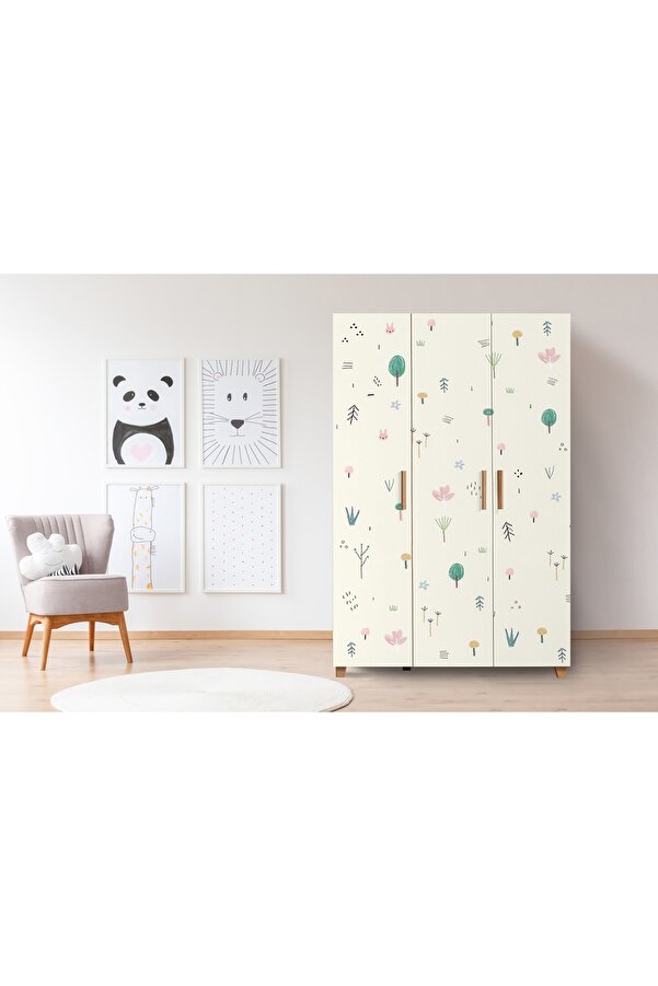 Vivense Leva Jungle Gardırop, Atlantik Beyaz, 3 Kapaklı