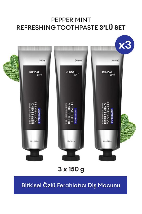 Kundal-Kundal Refreshing Toothpaste Set - Herbal Extract, Refreshing Toothpaste (Pepper Mint), 3 Pieces 1