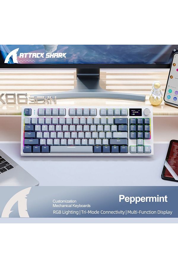 Choice-White Axis Blue K86 Wireless Hot-swappable Mechanical Keyboard Bluetooth/2.4g With Display Screen An 1