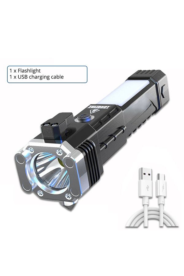 ESMARTER-S007(01) USB Charging Super Bright LED Flashlight with Safety Hammer Side Light Torch Light Portable 1