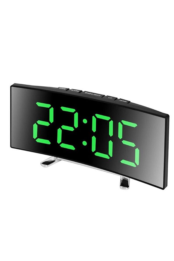Choice-Green Creative Curved Electronic Clock, Led Large Screen Plug-in Battery Dual-purpose Mirror Alarm C 1