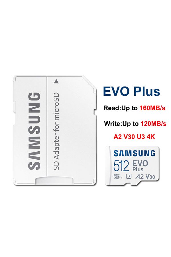 Choice-512GB SAMSUNG EVOPlus 64GB U1V10A1/128GB 256GB 512GB U3V30A2 MicroSD Memory TF Card microSDXC UHS-I 1