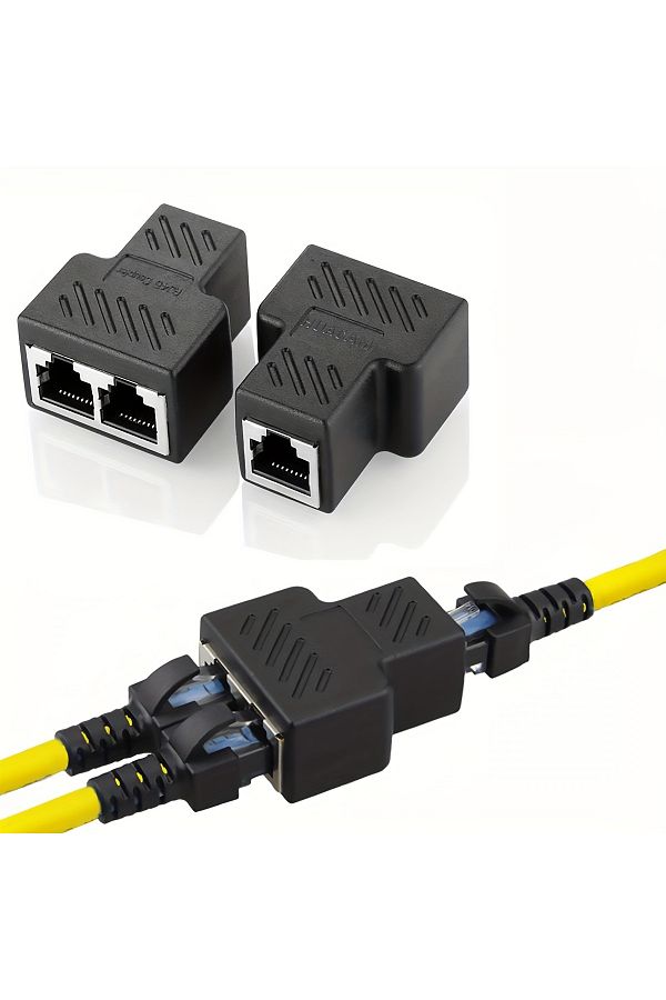 Choice-محول موزع أسود مكون من قطعتين، موصل شبكة USB 1 إلى 2، قابس تمديد مقبس إيثرنت LAN مزدوج C 1