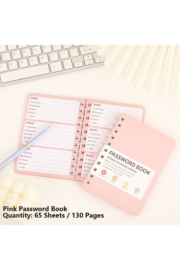 Choice-Pink Password Book 65 sheets Simple PVC Hardcover Coil Password Book Advanced Address Password Manag 1
