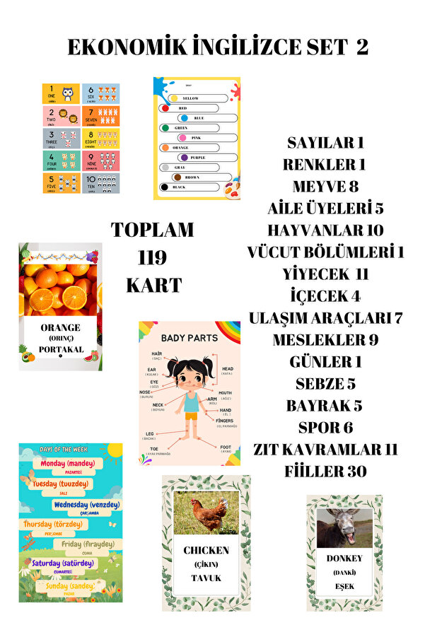 Baby İNGİLİZCE EKONOMİK 119'LU SET ÖĞRENCİ/ÖĞRETMEN/EBEVEYN - FLASH KARTLAR SETİ