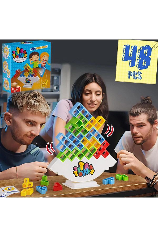 Zigver-48PCS Tetra Tower Fun Balance Stacking Building Blocks Board Game Kids Adults in Back 1