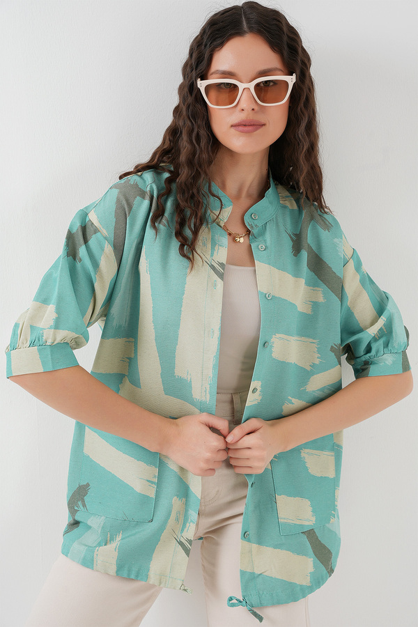 Bigdart-20226 Patterned Oversize Shirt - Mint 1