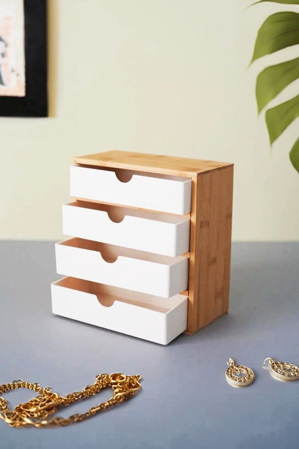 Kitchen Life-Organizator de machiaj și bijuterii de birou din bambus cu 4 sertare 1
