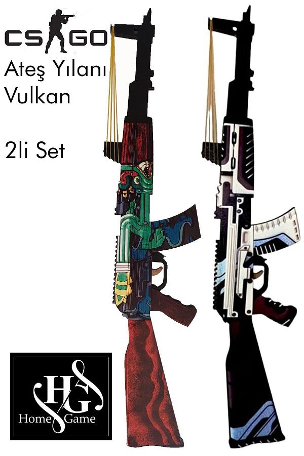 HG Home&Game-Set of 2 Wooden Cs Go Ak47 Fire Snake and Vulcan Skin Coated 1
