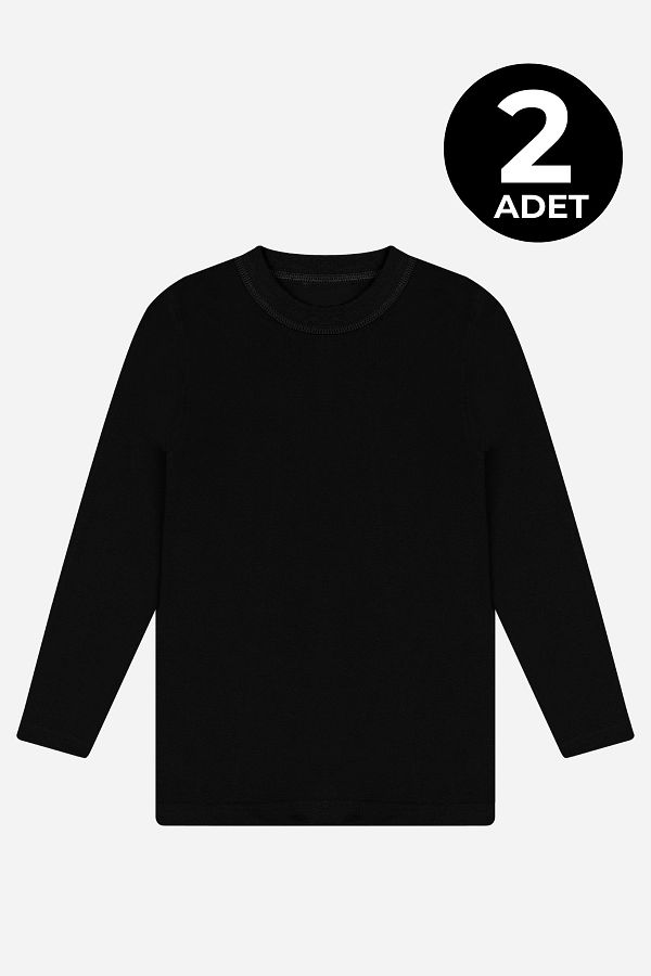 Arma Yıldız-2-Piece Boy's Black Long Sleeve Undershirt T-Shirt Badi 100% Cotton 1
