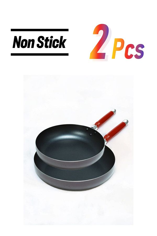 Badraig-2-Piece Non-Stick Frying Pan Set Black/Red Big Frying Pan (26), Medium Frying Pan (22) 1
