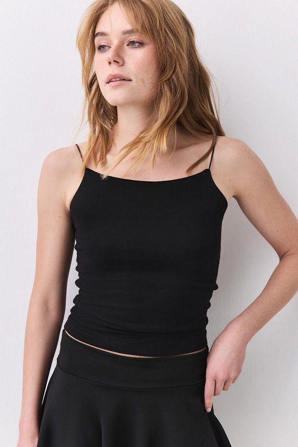 Trendiz-Women's Black 8014 Thread Strap Tank Top 1