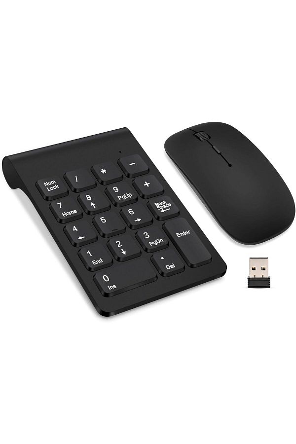 COOYA-Wireless Numeric Keypad,Mini 2.4G 18 Keys,Portable Silent,with Wireless Mouse for Laptop,PC,Black 1
