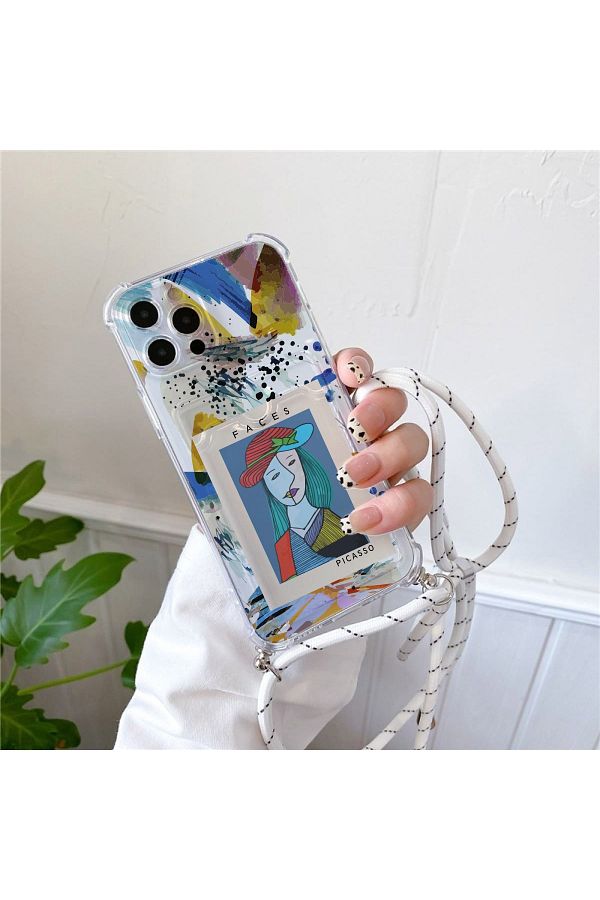 GAGA ELEKTRONİK-Transparent Card Holder Patterned and Strap Case for iPhone 16 Pro 1