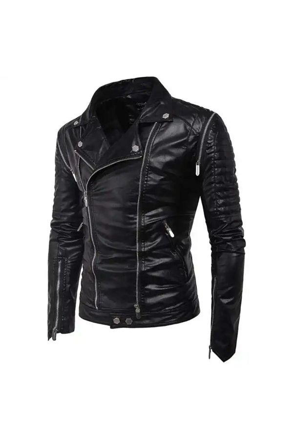 NYC GİYİM TEKSTİL-Genuine Lambskin Shoulders Vertical Ornament Zipper Biker Coats 1