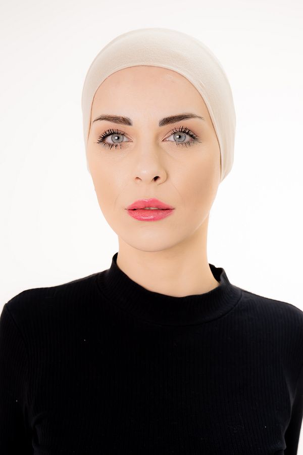 Şalcenneti.com-Practical Stone Color Bonnet with Snap-On Front Seamless 1