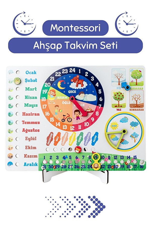 Hopiers Montessori Ahşap Takvim Seti / Eğitici ve Eğlenceli Zaman Yönetimi Oyuncağı