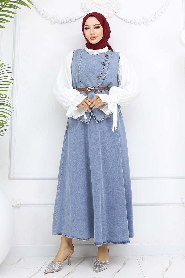 benguen-Blue 357 Vest Skirt Double Jeans Set 1