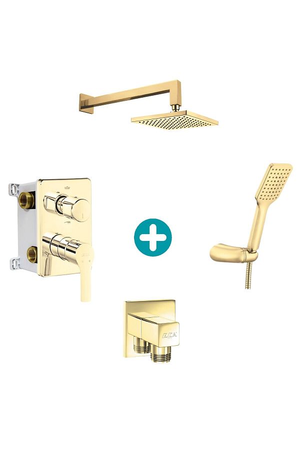 Eca-Luna Concealed 2-Way Gold Color Shower Set - Connected Mixer and All Parts 1