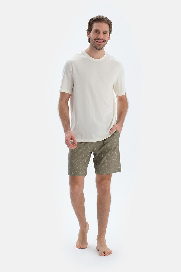 Dagi-Light Green Meter Printed Combed Modal Shorts 1