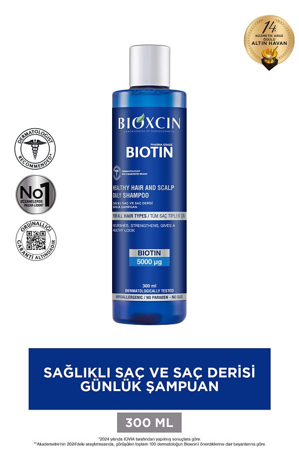 Bioxcin-300 ml Biotin Daily Shampoo - Soothing, Hypoallergenic Purifying for Sensitive Hair and Skin 1